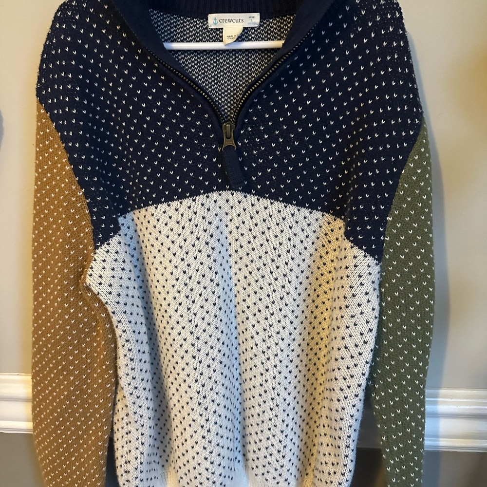 Boys Crewcuts Navy, Cream, Tan, and Green Cowl Sweater